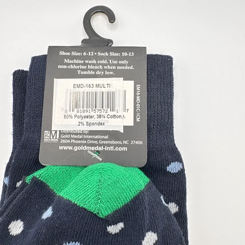 Enrico Milano Polka Dot Dress‎ Socks Mens 10-13 Navy Blue Green Toe Crew New